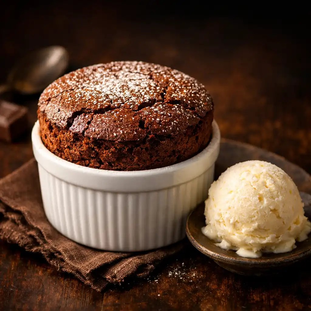 Soufflé au chocolat grand cru avec glace vanille