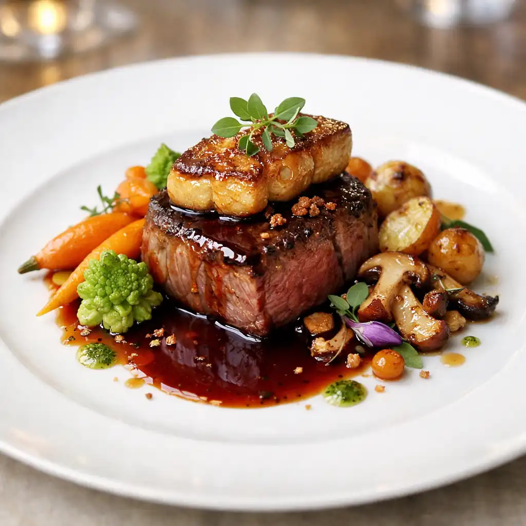 Plat gastronomique français avec présentation soignée