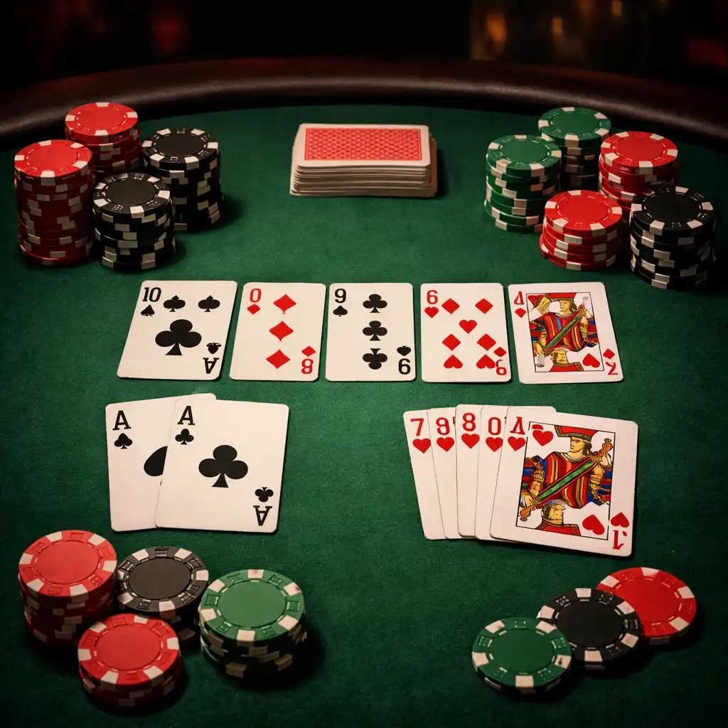 Table de poker avec cartes et jetons