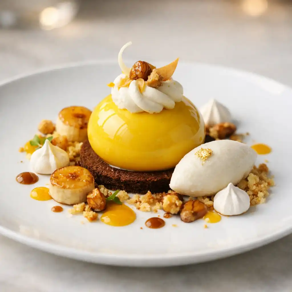 Dessert gastronomique avec présentation élégante